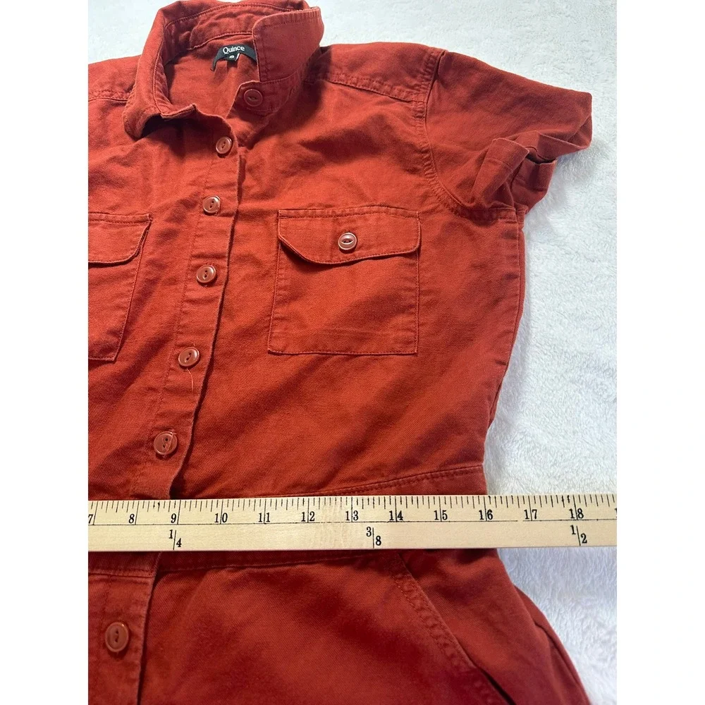 Quince Jumpsuit Women S Rust Red Excellent Organic Cotton Linen Short Sleeve